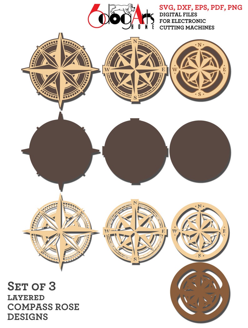 Compass Rose Router Template Layered Compass Rose Digital Templates (set of 3) SVG DXF Files Wood ...
