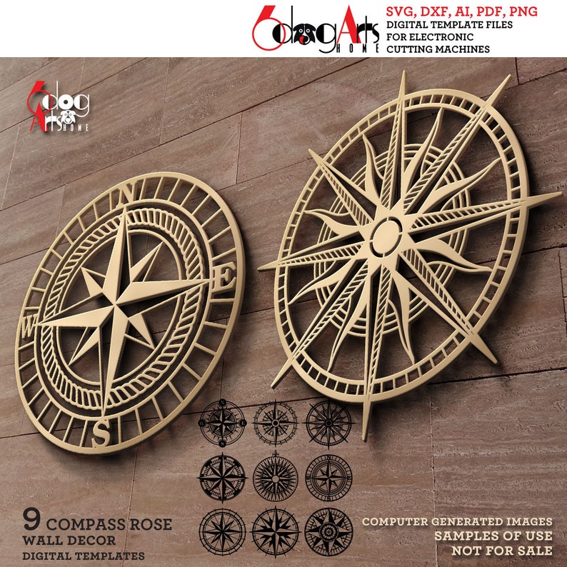 Compass Rose Router Template 9x Compass Rose Wall Decor SVG DXF Templates Digital Vector Files ...