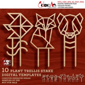 10 Geometrische Tiere Pflanzen Gitter Vorlagen Vektor Digitale SVG DXF-Dateien GlowForge Laser Schneiden Cricut Maker Sofort-Download JH-384