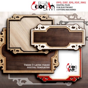 Plantilla de marco en capas Archivos SVG DXF digitales vectoriales para corte de vinilo, cartón y madera GlowForge Cricut Laser Cutting JH-376