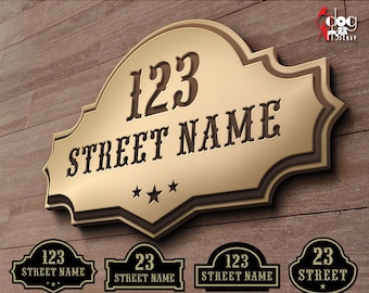 4 DIY Address Door Sign Digital Templates Svg Dxf Vector Files GlowForge Laser Metal Wood Cutting CNC Plasma Cutting Instant Download JH-235