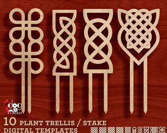 10 Celtic Knot Plant Trellis Stake Templates Vector Digital SVG DXF Files GlowForge Laser Cutting Cricut Maker Download JH-395