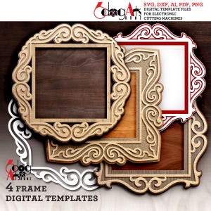 4 Geschichtete Rahmen Vorlagen Vektor Digitale SVG-DXF-Dateien für Holz Karton Vinyl Schneiden GlowForge Cricut Laserschneiden JH-725