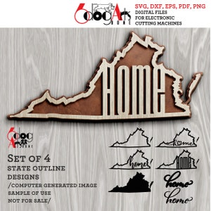 4 Virginia State schets huis muur decor gelaagde sjablonen Vector digitale SVG DXF-bestanden GlowForge lasersnijden Cricut downloaden JH-334