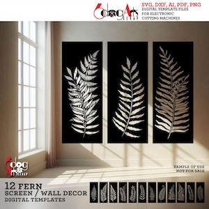 12 écran de confidentialité fougère SVG DXF / Claustra / décoration murale modèles numériques fichiers vectoriels Téléchargement instantané Laser cnc découpe plasma JH-733