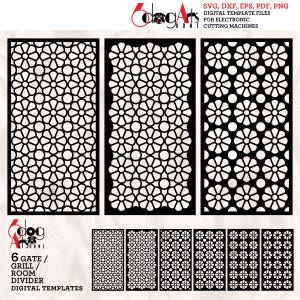 6 Grill Gate Room Screen Divider Partition Garden Trellis Templates Digital Svg Dxf Files Laser Cricut Glow Forge Plasma Cutting CNC JH-201