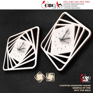 2 Minimalist Wall Clock Templates Digital Vector Files Svg Dxf Download Home Decor Laser Metal Wood Cutting CNC Plasma Cutter JB-1783