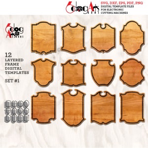 12 Geschichtete Rahmen Vorlagen Set 1 Vektor Digitale SVG DXF-Dateien für Holz Karton Vinyl Schneiden GlowForge Cricut Lasermesser Schneiden JH-64
