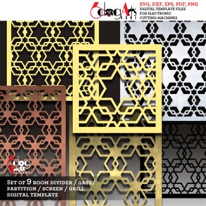 9 Arabesque patroon Grill sjablonen digitale Svg Dxf-bestanden kamer scherm Divider partitie Laser Cricut Glow Forge plasmasnijden CNC JB-1032
