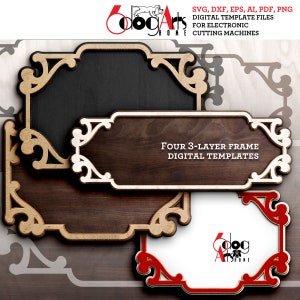 Plantilla de marco de 4 capas Archivos SVG DXF digitales vectoriales para corte de vinilo, cartón y madera GlowForge Cricut Laser Cutting JH-381
