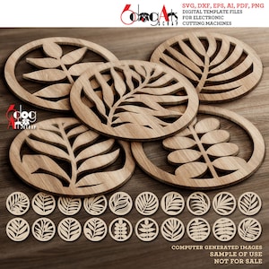 20 okrągłych liściastych podstawek pod podstawkę pod ścianę szablony dekoracji ściennej pliki wektorowe cyfrowe SVG DXF do pobrania cięcie laserowe GlowForge Cricut Maker JH-435