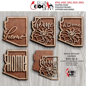 4 Arizona State Outline Home Wall Decor Layered Templates Vector Digital SVG DXF Files GlowForge Laser Cutting Cricut Download JH-100