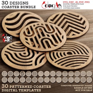 30 Wave Pattern Coaster / Trivet SVG DXF Bundle • Digital Designs for Glowforge, Cricut & Laser Cutting • Instant Download JH-695