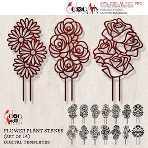 14x Blumen Garten Rankgitter Digitale Vorlagen SVG DXF Dateien GlowForge Holz Metall Laser Schneiden Sofort Download JH-580