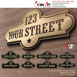 4 (x2) DIY Adresse Türschild Plaque Digitale Vorlagen svg Dxf Vektor-Dateien GlowForge Laser Metall Holz Schneiden CNC Sofort-Download JH-233