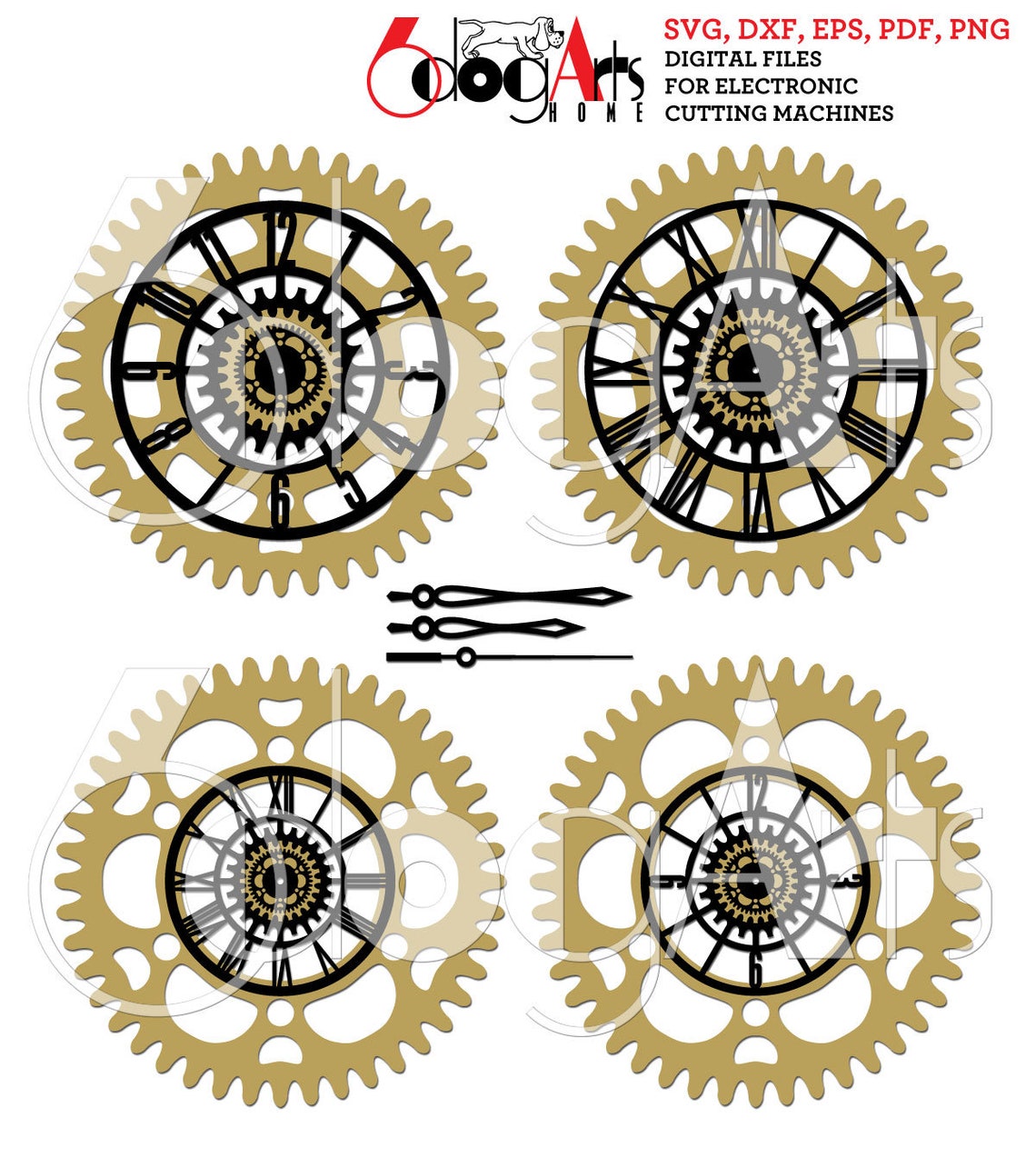 4 Steampunk Wall Clock Face Multilayered Templates Digital Vector Files ...