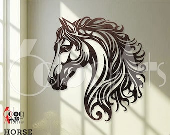 Modelo digital SVG/DXF para decoração de parede com tema de cavalos, para corte a laser, CNC e plasma, download instantâneo (JH-600)