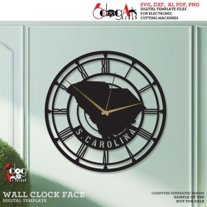Carte de l'État de Caroline du Nord, horloge murale, modèle numérique DXF SVG, téléchargement immédiat des fichiers, décoration d'intérieur, découpe laser en métal, découpeuse plasma CNC JH-595