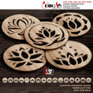 16 modelli di decorazioni da parete per sottobicchieri rotondi Yoga Lotus File vettoriali SVG DXF digitali da scaricare Taglio laser GlowForge Cricut Maker JH-417