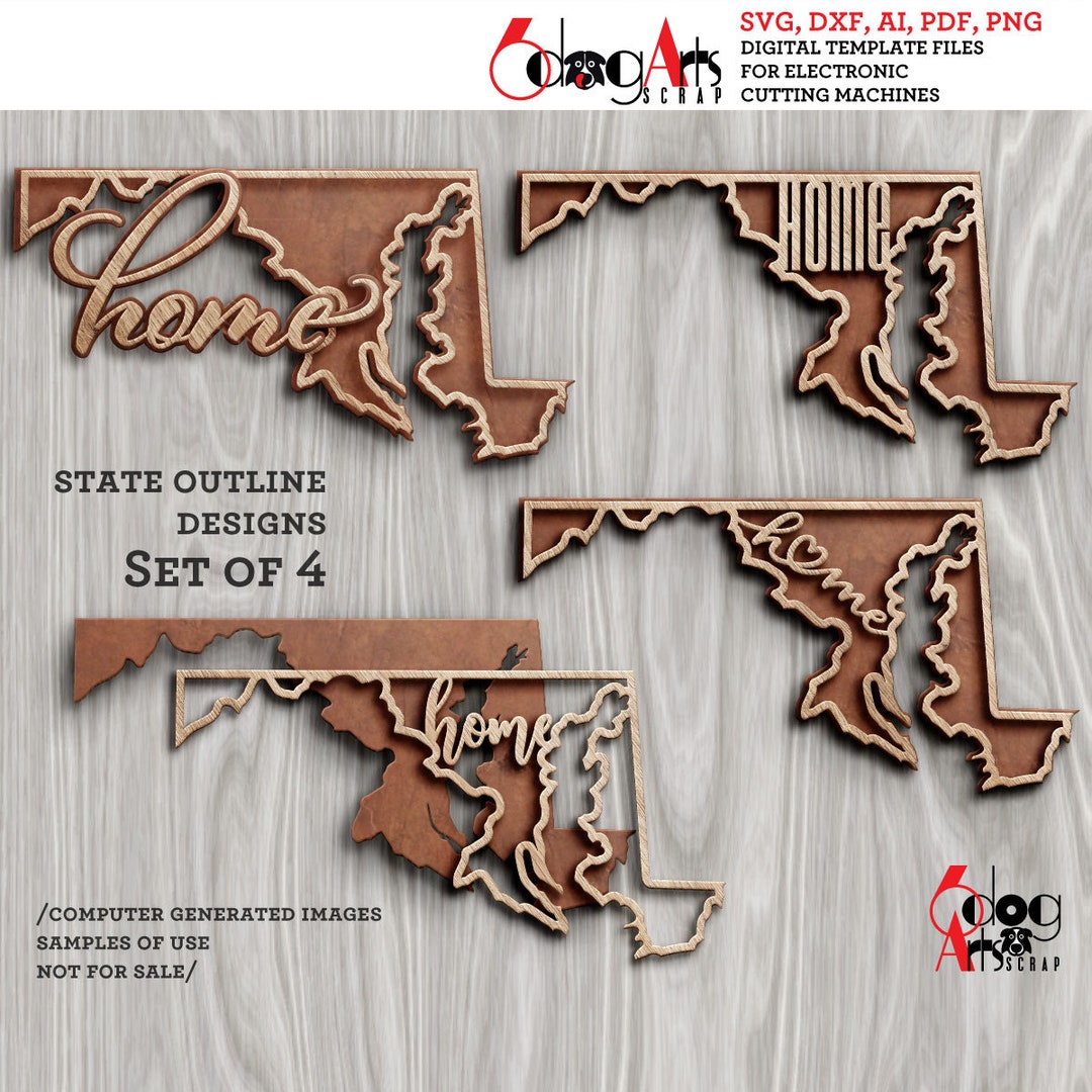 State Vector Files 4 Maryland State Outline Home Wall Decor Layered Templates Vector ...