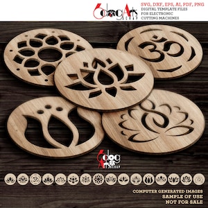 16 runde Yoga Lotus Untersetzer Untersetzer Wand Dekor Vorlagen Vektor Digitale SVG DXF Dateien Download Lasercutten GlowForge Cricut Maker JH-418