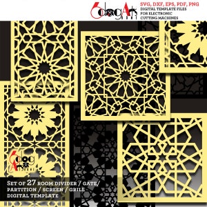 27 Arabesque patroon Grill sjablonen digitale Svg Dxf-bestanden kamer scherm Divider partitie Laser Cricut Glow Forge plasmasnijden CNC JB-1033