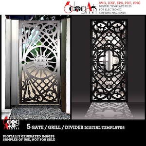 5 Heraldic Sun Gate Grill Partition Templates Digital Svg Dxf Files Room Screen Divider Laser Cricut Glow Forge Plasma Cutting CNC JB-1389