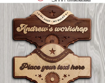 Workshop Door Sign Wall Decor Customizable Layered Template Digital SVG DXF Files Download for GlowForge Laser Cutting Plasma Cricut JB-1888