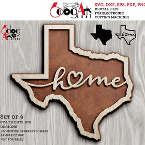 4 Texas State Outline Home Wall Decor Layered Templates Vector Digital SVG DXF Files GlowForge Laser Cutting Cricut Download JH-049 image 3
