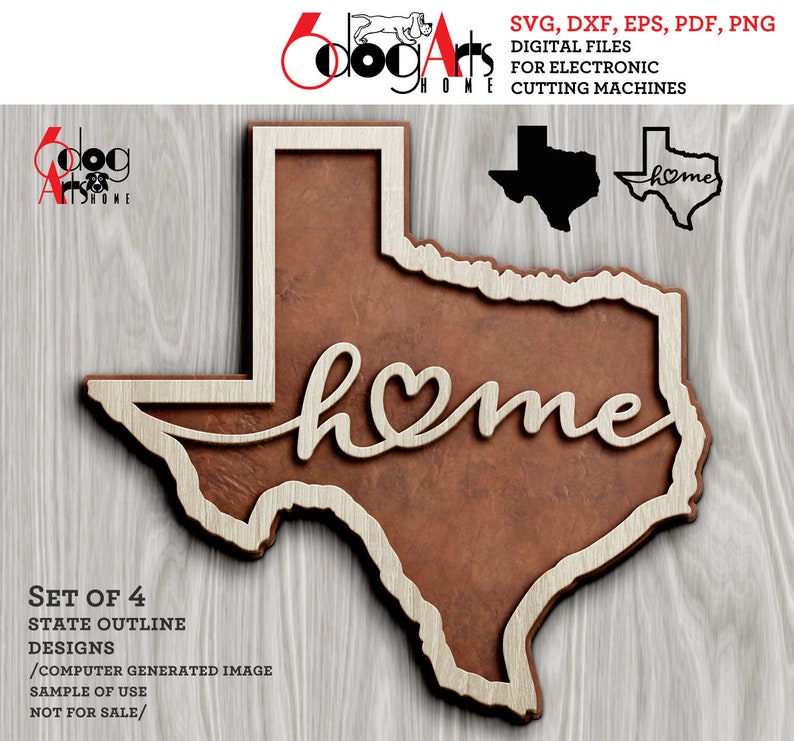 4 Texas State Outline Home Wall Decor Layered Templates Vector Digital SVG DXF Files GlowForge Laser Cutting Cricut Download JH-049 image 3