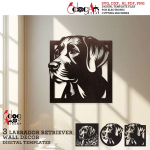 Labrador Retriever Wand Dekor Digitale Vorlagen SVG DXF Dateien Sofortiger Download Laser Glow Schmiede cnc Cricut Metall Papierschnitt JH-541