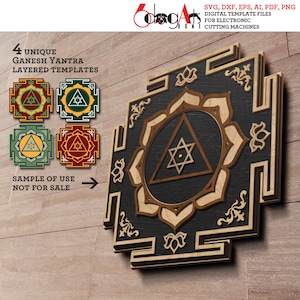 4x Ganesh Yantra Induismo Buddismo Geometria Sacra Decorazione da Parete Modelli Multistrato File SVG Digitali Taglio Laser Cricut Scarica JH-460