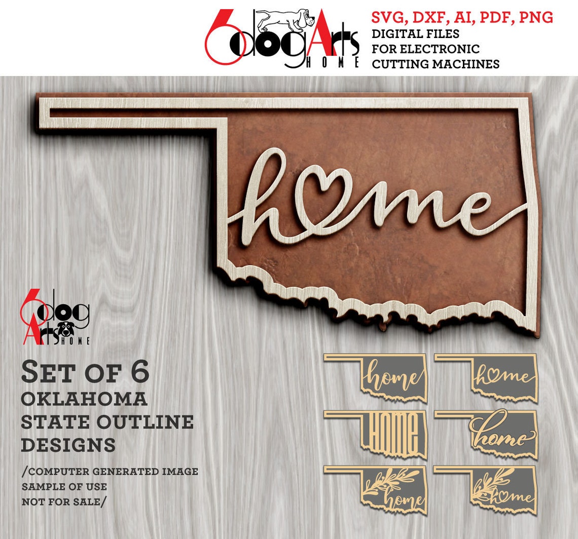 6x Oklahoma State Outline Home Wall Decor Layered Templates Vector ...