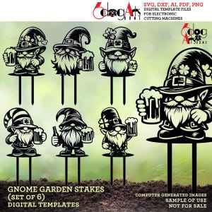 6 fichiers Gnome SVG DXF irlandais de St. Patrick Jardin plante piquet modèles numériques Laser plasma découpe cnc Téléchargement instantané JH-678