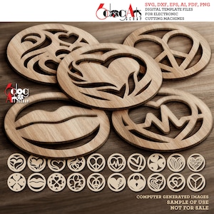 16 Hochzeit Valentines Coaster Ohrringe Wand-Dekor-Vorlage Vektor Digitale SVG-DXF-Dateien Download Lasergravur GlowForge Cricut Maker JH-466