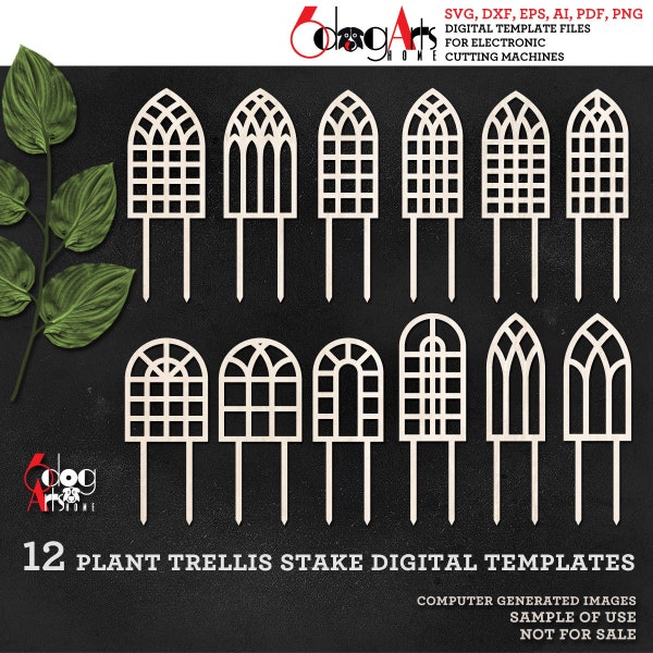 12 Gothic Church Plant Trellis Stake Templates Vector Digital SVG DXF Files GlowForge Laser Cutting Cricut Maker Download JH-385