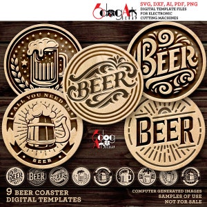 9 bierdrinkonderzetter onderzetter muur decor sjablonen Vector digitale SVG DXF-bestanden downloaden lasersnijden gravure GlowForge xTool JH-560