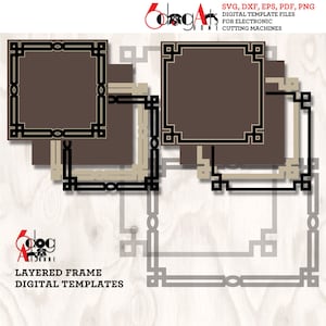 Mehrschichtige Art-Deco-Rahmen Vorlagen Vektor Digitale SVG-DXF-Dateien für Holz Karton Vinyl Schneiden GlowForge Cricut Lasermesser Schneiden JH-82