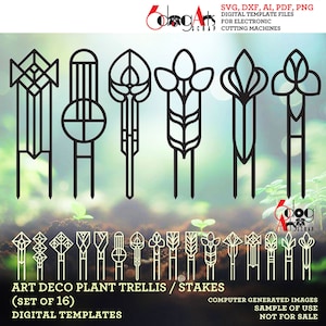 16 plantillas digitales de enrejado para plantas de jardín Art Deco Gatsby Home, archivos SVG y DXF, corte láser de madera y metal GlowForge, descarga JH-569