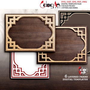 6 層アールデコ フレーム テンプレート ベクトル デジタル SVG DXF ファイル 木材 段ボール ビニール カッティング GlowForge Cricut レーザー ナイフ カッティング JH-79