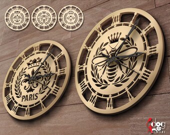 3 Heraldic Paris Wall Clock Templates Digital Vector Files Svg Dxf Download Home Decor Laser Metal Wood Cutting CNC Plasma Cutter JB-1462