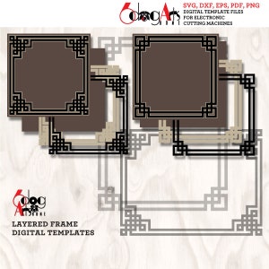 Plantillas de marcos Art Deco en capas Archivos SVG DXF digitales vectoriales para corte de vinilo, cartón y madera GlowForge Cricut Corte con láser con cuchillo JH-83
