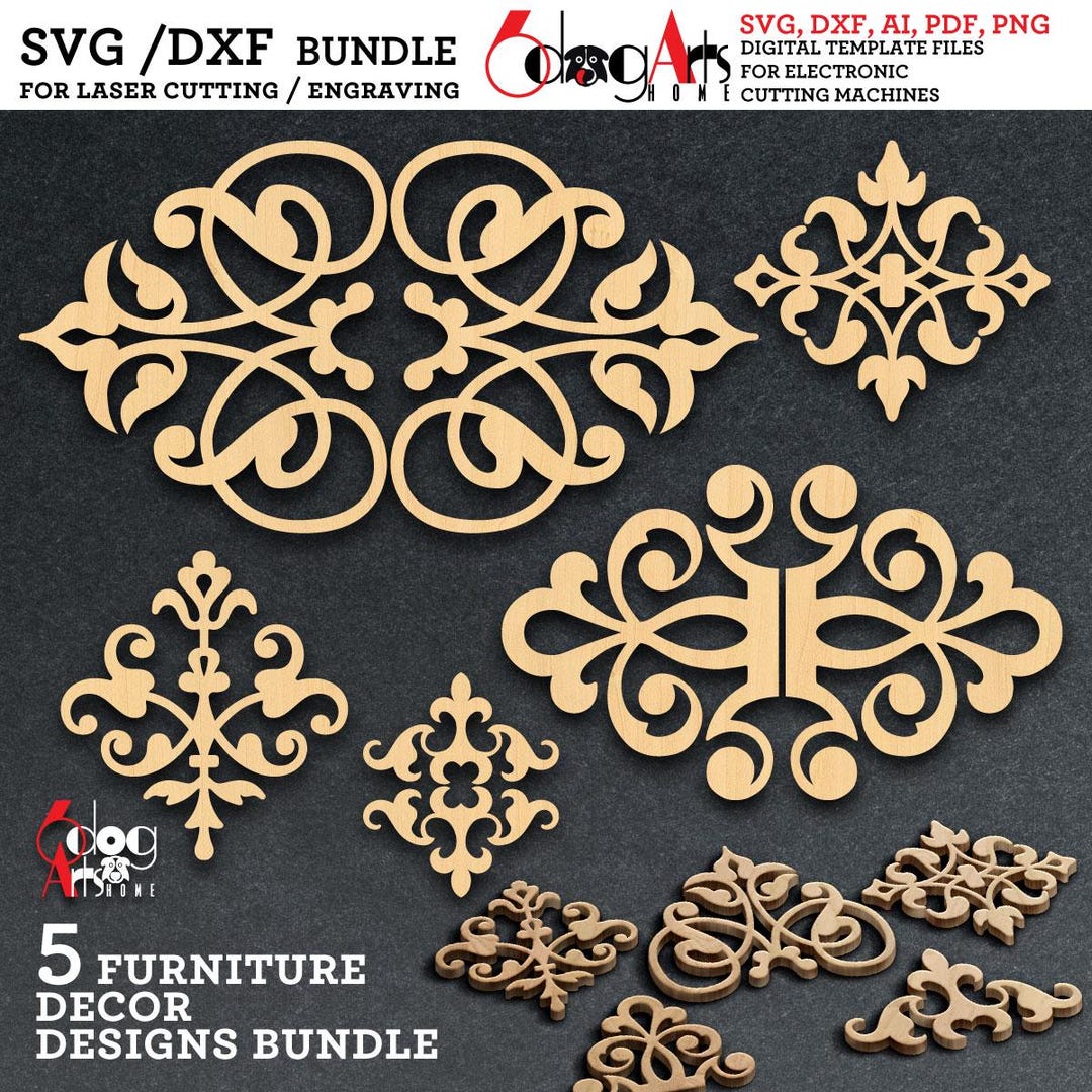 5 Furniture Decor SVG / DXF Bundle Digital Template Files Download for ...