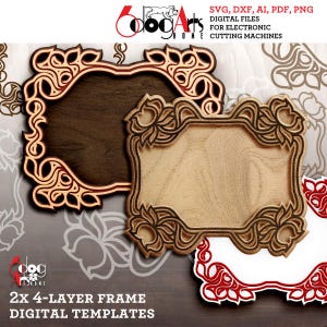 2 plantillas de marcos en capas Archivos SVG DXF digitales vectoriales para madera Cartón Vinilo Láser GlowForge Cricut Corte láser JH-601