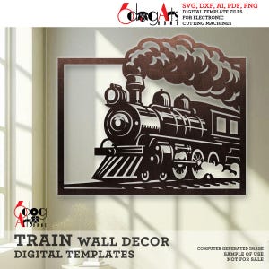Plantillas digitales de decoración de pared de trenes Archivos SVG DXF Descarga instantánea Laser Glow Forge Enrutador CNC Cricut Metal Madera Papel Corte JH-621