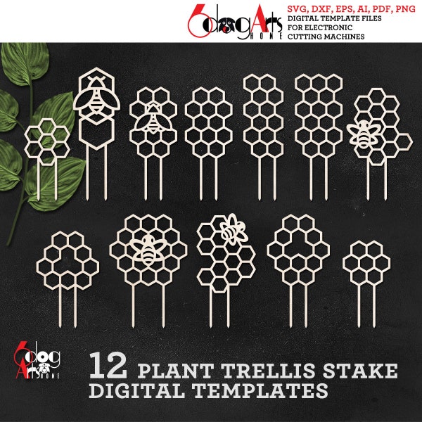12 House Plant Beehive Trellis Stake Templates Vector Digital SVG DXF Files GlowForge Laser Cutting Cricut Maker Instant Download JH-276