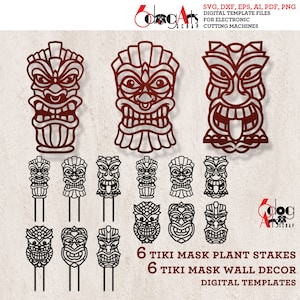 Hawaii Polynesische Tiki-Maske Pflanzenspalier Pfahl Vorlagen Vektor Digitale SVG DXF-Dateien GlowForge Laserschneiden Cricut Maker Download JH-438