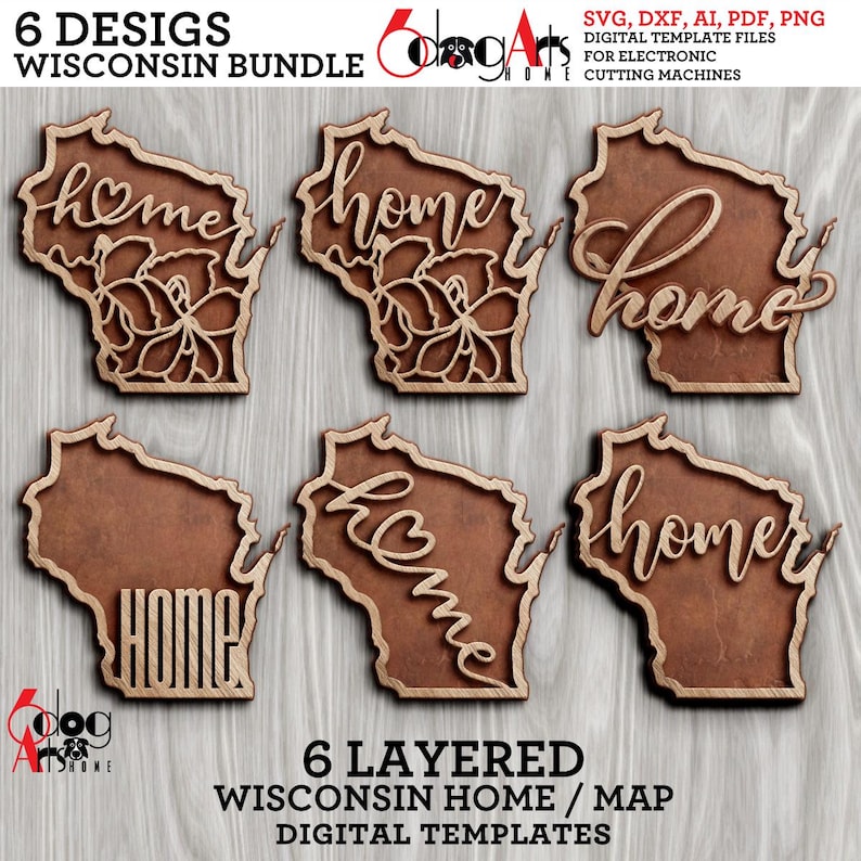 6 Wisconsin State SVG Outline Home Wall Decor Layered Templates Vector ...