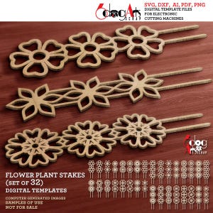 32 Flower Garden Trellis Stake Digital Templates Vector SVG DXF Files GlowForge Wood Metal Laser Cutting Instant Download JH-597