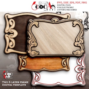 Plantilla de marco en capas Art Nouveau con dos archivos SVG y DXF digitales para descargar madera, cartón, vinilo, corte por láser, GlowForge, Cricut JH-183